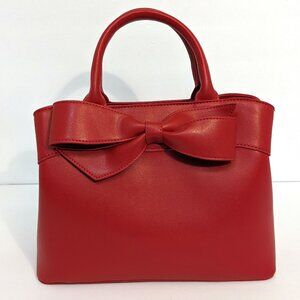 crown & ivy Red Bow Satchel Purse Faux Leather Jackie Style